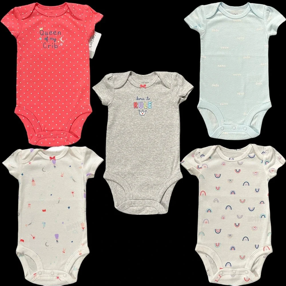Carter's Newborn Baby Girls Bodysuits Multicolor Soft Cotton Pack of 5